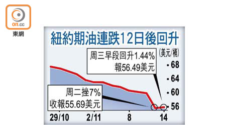 紐約期油連跌12日後回升