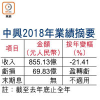 中興2018年業績摘要