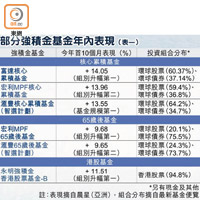 部分強積金基金年內表現（表一）