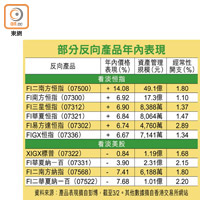 部分反向產品年內表現