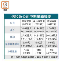 信和系公司中期業績摘要