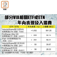 部分VIX相關ETF或ETN年內表現及入場費