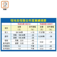 恒地及恒發去年度業績摘要