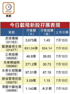 今日截飛新股孖展表現