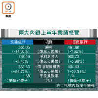 兩大內銀上半年業績概覽