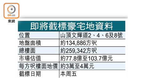 即將截標豪宅地資料