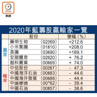 2020年藍籌股贏輸家一覽