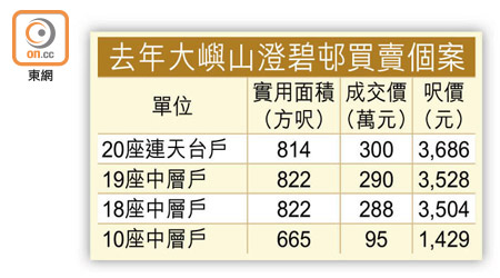 去年大嶼山澄碧邨買賣個案