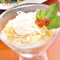 Tapioca Pudding with Young Coconut $45<br>實乃大家耳熟能詳的椰汁西米露，大廚將傳統甜品改良，特意加入新鮮椰青絲增加口感層次，食起來更為鮮甜。