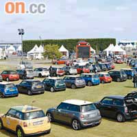 來自歐洲各地的MINI迷將車停泊在草地上，場面壯觀。