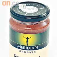 Meridian Organic的Tomato &  Herb Pasta Sauce由英國入口，獲得有機認證，含豐富營養，成分天然。<BR>售價：$35/440g（d）