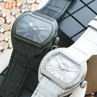 （左）Rodolphe Instinct Automatic $37,576錶圈及錶殼全以黑色設計。<BR>（右）Rodolphe Instinct Automatic Lux $264,616錶面及錶圈鑲滿鑽石。