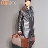 Leather coat與西裝套裝互相配襯下，發放不羈魅力。