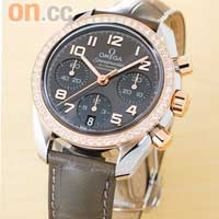 Speedmaster Ladies Chronograph Chronometer 18K紅金鑽石錶圈、灰色錶面及鱷魚皮錶帶手錶 $80,100