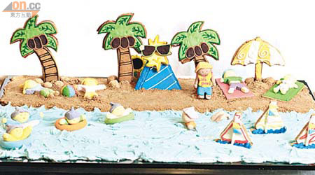 陽光與沙灘的場景曲奇，是用牛油曲奇餅及糖粉製成，代表你在對方心目中媲美太陽咁溫暖。約$3,000