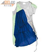 灰×藍×綠色拼貼布料連身裙 $2,180（a）