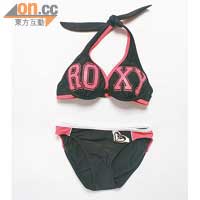 Roxy黑×桃紅色品牌字樣三點式泳衣 未定價（c）
