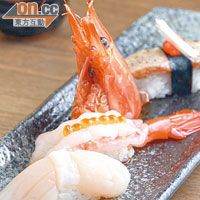 壽司盛合<br>有法國鵝肝、北海道帶子及日本牡丹蝦，吃得出新鮮，鵝肝入口即融。
