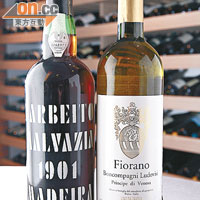 1901 Barbeito, Madeira $14,830（左），1993 Bianco-Botte 32, Bianco di Fiorano,  Lazio $2,350（右）<br>1901年的Barbeito, Madeira，充滿焦糖和堅果味；而Bianco-Botte則是意大利王子Ludovisi所創立的酒莊出品，可算是第1個用有機方法釀酒的酒莊，由於在1995