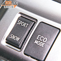 SNOW模式在香港較少用，ECO MODE則可做出低耗油效果，而SPORT模式可令人感受到MARK X動感一面。