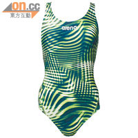 Geometric深綠×淺綠色幾何圖案泳衣 $299