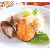 招牌頭盤「Silk Ruam Mit」由4款傳統泰式小食組成，味道賣相同樣一流，450 Baht（約HK$114）。