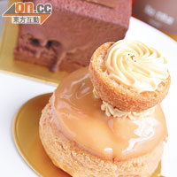 Caramel Religieuse（前）、Carrement Chocolate（後）<BR>各$45嗜甜的必試這兩款店中招牌甜品。前者充滿焦糖的香甜，後者則有濃郁及甘香的朱古力味。