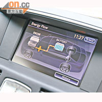 中控台頂端的8吋輕觸式屏幕，可顯示Hybrid系統運作狀況，並且與倒車鏡頭連線。