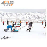 雪場上人人各自各精彩，這邊有人滑雪，那邊有人玩雪圈。