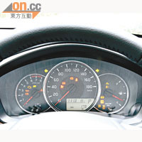 三圈式錶板，車速計下方增設顯示波檔等資料的屏幕。