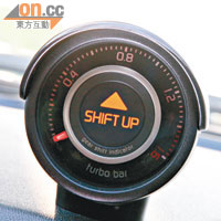 設於錶板左方的小型圓錶，用作顯示Turbo壓力和提醒駕駛者換檔。