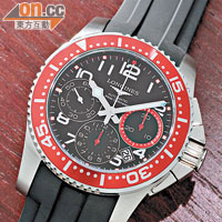 HydroConquest黑色錶面配紅色錶圈計時款式（橡膠錶帶）未定價
