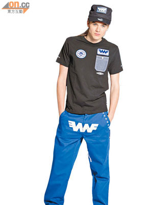 WAF×New Era黑色軍帽 $499<br>黑色車章 Pocket Tee $499<br>WAF×Dickies彩藍色Chino Pants $999