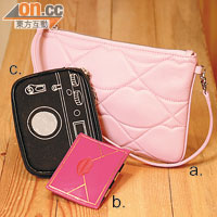 （a）Quilted Lips Gainy Leather clutch $1,730<br>（b）Envelope card holder $680<br>（c）Camera Purse $930