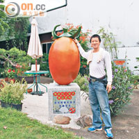 農場門口以巨型番茄作招徠，更會因應季節種植不同的瓜果。