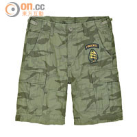 fingercroxx綠色迷彩圖章 Cargo Shorts $659（h）