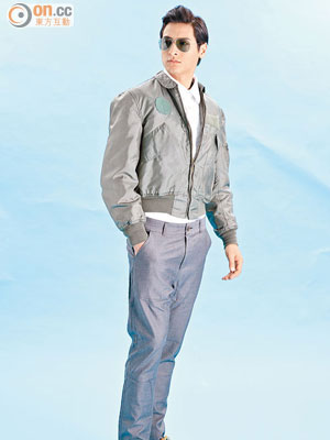 Rayban 銀色Aviator 太陽眼鏡 $2,080（e）<br>Midwest 灰綠色45P軍裝外套 $1,598（a）<br>TOUGH Jeansmith 白色恤衫 $895（b）<br>80/20灰色西裝褲 $1,095（f）