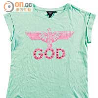 Amenpapa湖水綠×粉紅色、仿Boy London Logo Tee $399（h）