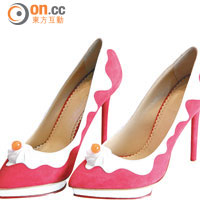 Cherry & Cream Pump桃紅×白色麂皮及漆皮高踭鞋<br>$8,650
