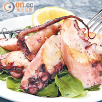 Octopus Sti Skara $225<BR>八爪魚不加任何調味並以慢煮方法烹調3小時，帶鹹鮮味，爽口彈牙。 