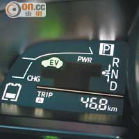 啟動EV純電動模式行車，錶板左方會有顯示。