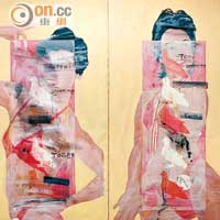 百變肖像<br>《紅色健美》<br>張培力作品，用了冷處理方式，一反文革畫人像的傳統。