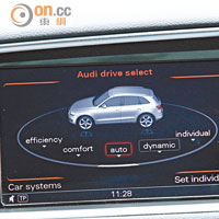 Audi Drive Select系統，可從5種駕駛模式中選擇。