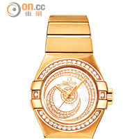 Constellation Luxury Dial腕錶（18K紅金錶殼、鑽石及珍珠貝母新月圖案錶面、白色條紋緞面皮革錶帶款式） $308,900
