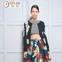Lace Embroidery Cardigan $4,090、Striped Boxy Top $2,090、Poofy Skirt $3,390