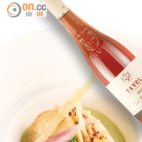燒甘鯛魚、竹筍、日式芝士米餅伴青豆汁、Tavel Les Eglantiers Rosé Brotte 2012<BR>
