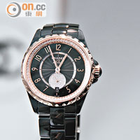 J12-365黑色陶瓷米色金鑽石錶圈及小秒針錶盤款式