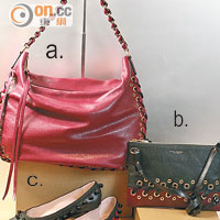 a.The Nomad bag　$13,900<br>b.Secret bag　$7,290<br>c.Shoes　（每對）$5,590