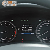 兩大圓錶清楚顯示車速和引擎轉速，彩色屏幕亦豐富了行車資訊。