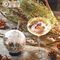 SNOW GLOBE配Scallops <BR>雞尾酒以來自干邑區的G'Vine Floraison Gin、Suze苦酒和Dry Vermouth苦艾酒調製；北海道帶子則加了梅子球和檸檬泡，兩者的酸甜味平衡。